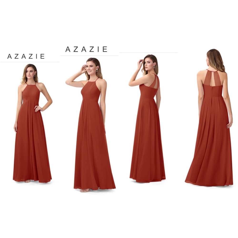 Azazie Sarah Bridesmaid Dress, Rust / Burnt Orange, A-Line Empire Front Waist